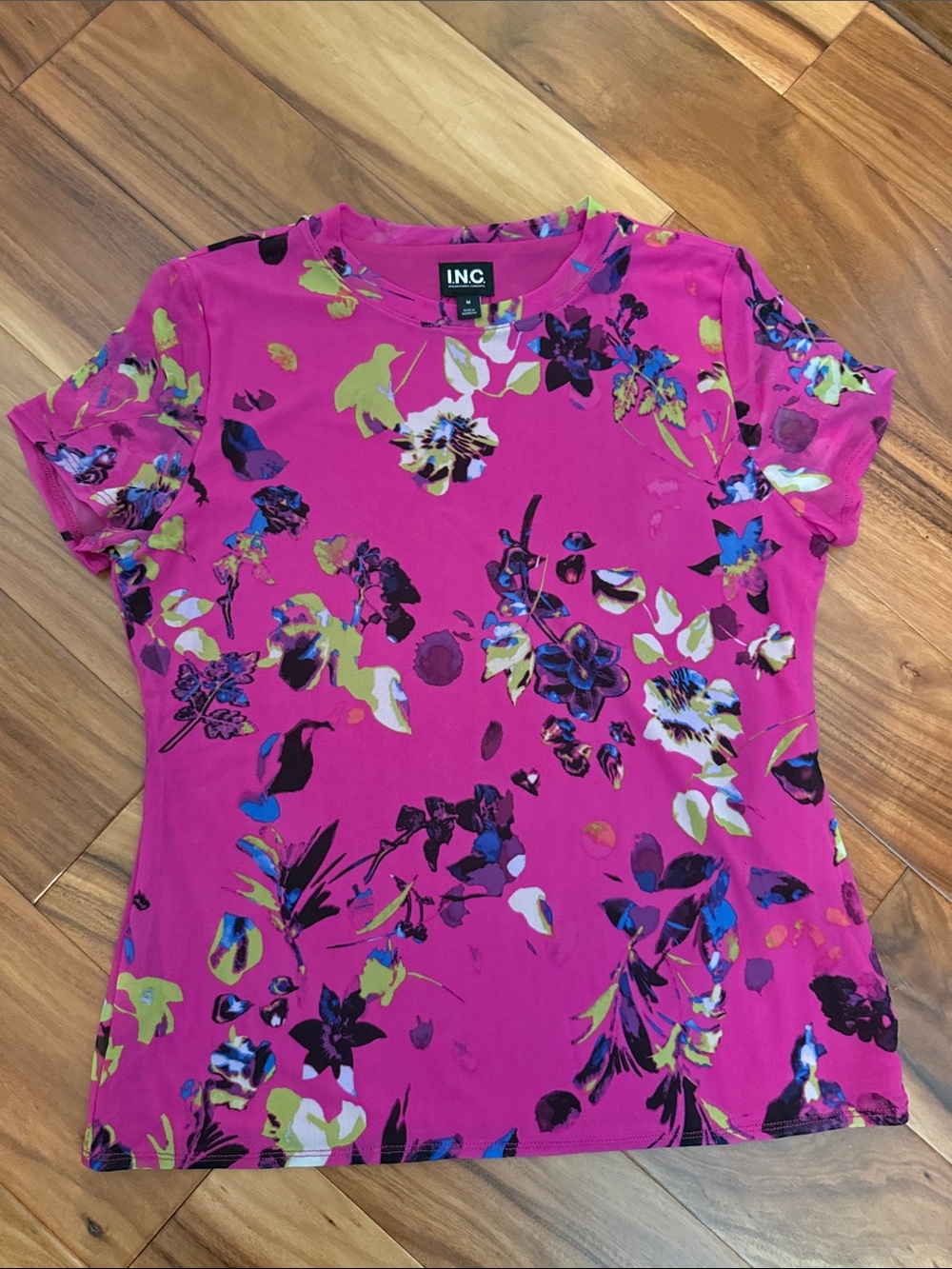 INC International Concepts Hot Pink Floral Short Sleeve Tee